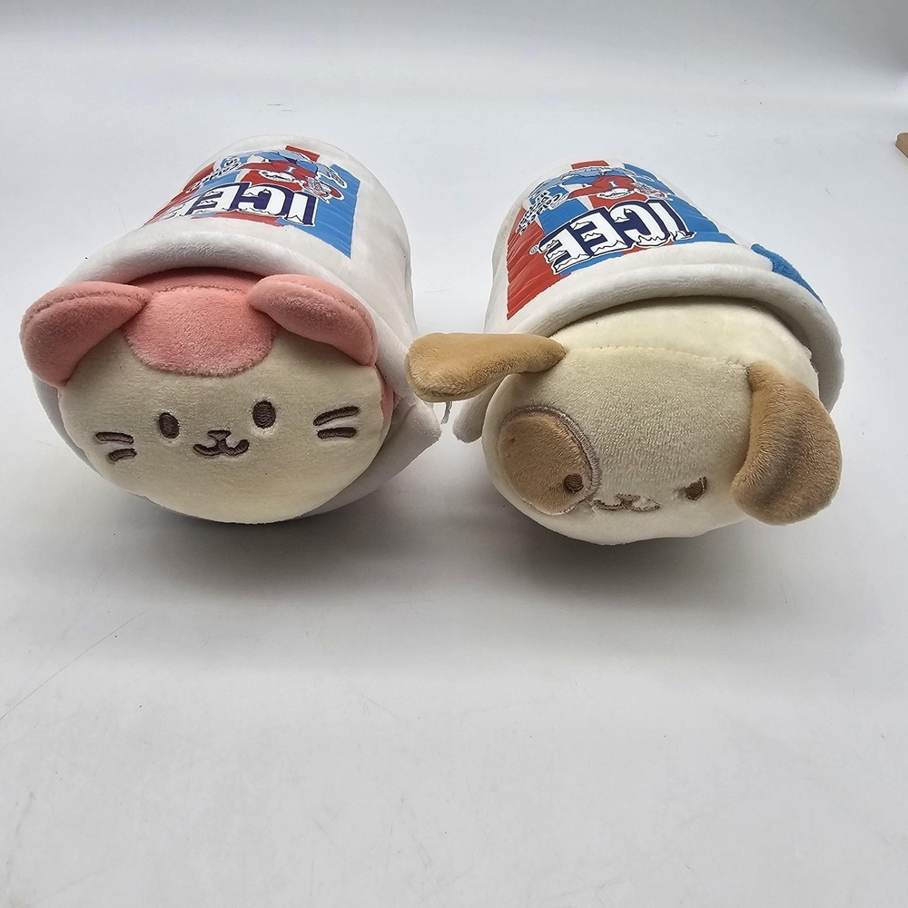 ICEE‎ Cat Dog Slush Cup Plush Mini Stuffed Toys Multicolor Cute Soft Lot 2